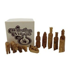 Wheaton Village 11 Piece Hand Carved Wood Nativity Scene Figurines Christmas VTG